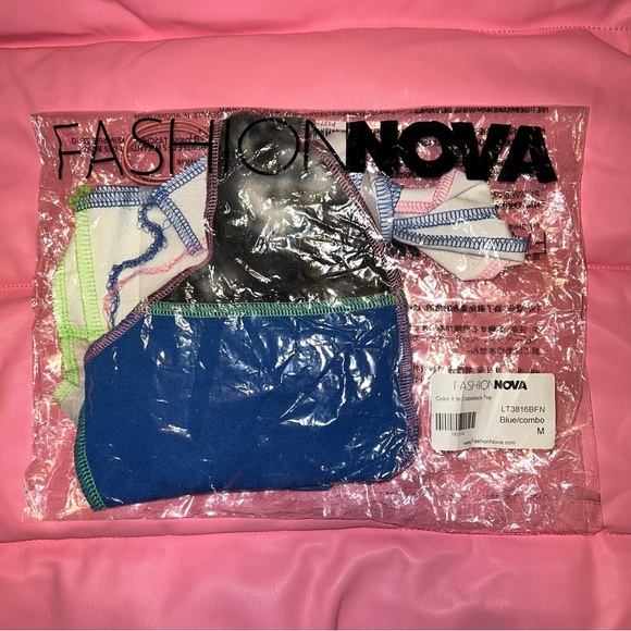 Color It In Colorblock Halter Top - Blue Green Pink Topstitching Distressed - Picture 15 of 16